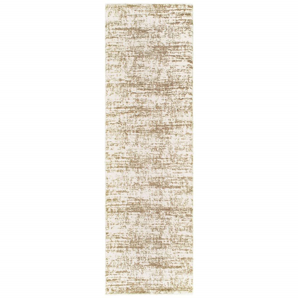 HomeRoots Polyester 2’x8’ Ivory and Gray Abstract Strokes Runner Rug