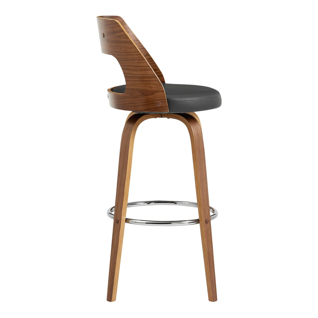 HomeRoots Gray Bent Wood/Metal/Faux Leather 26' Retro Mod Grey Faux Leather and Walnut Swivel Counter Stool