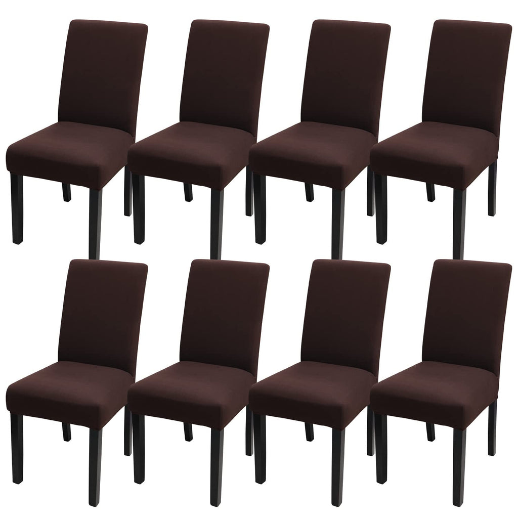 Jqinhome Dining Room Chair Covers Set Of 8, High Stretch Chair Slipcover Removable Washable Chair Seat Protector Cover For Home Party Hotel Wedding Ceremony (Coffee)