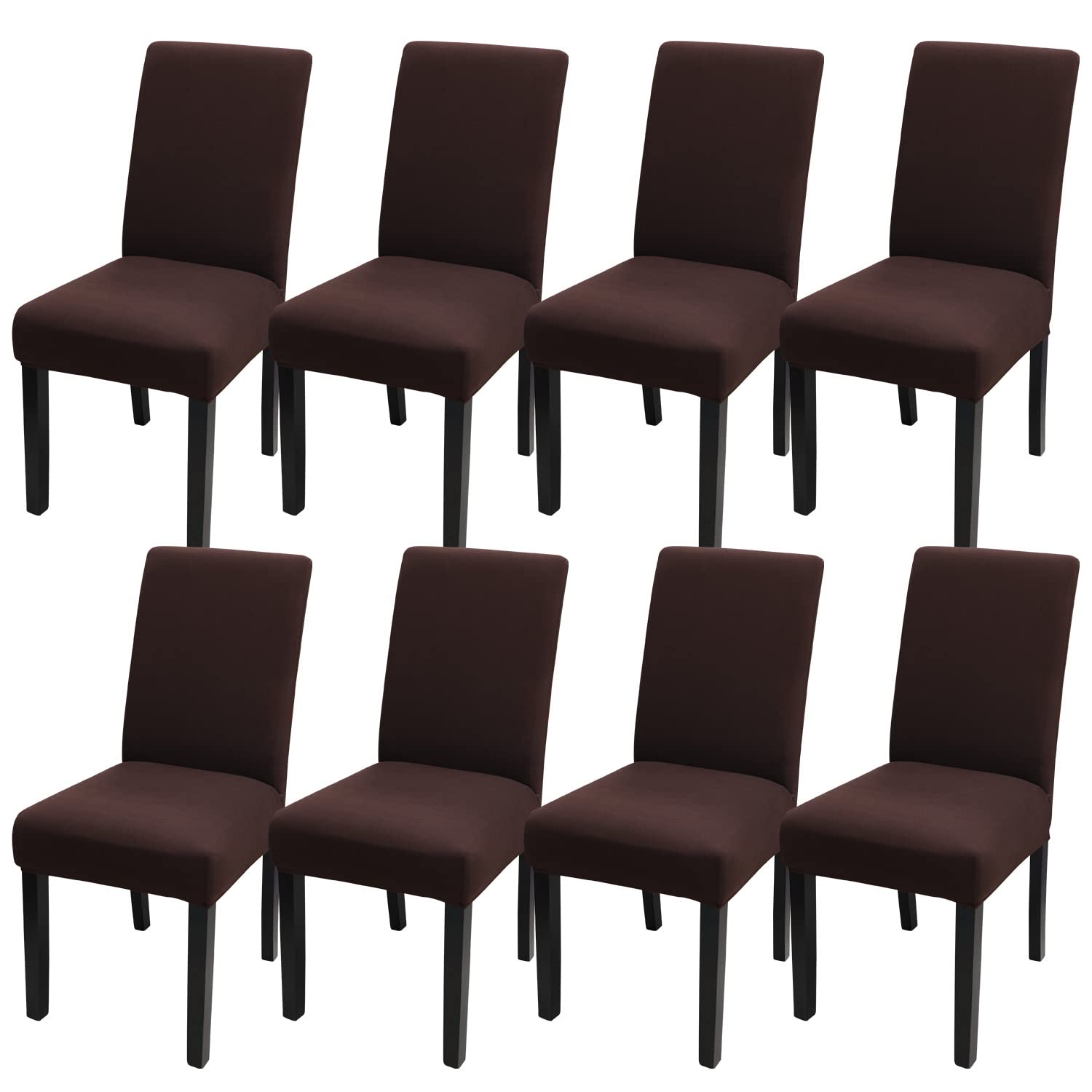 Jqinhome Dining Room Chair Covers Set Of 8, High Stretch Chair Slipcover Removable Washable Chair Seat Protector Cover For Home Party Hotel Wedding Ceremony (Coffee)