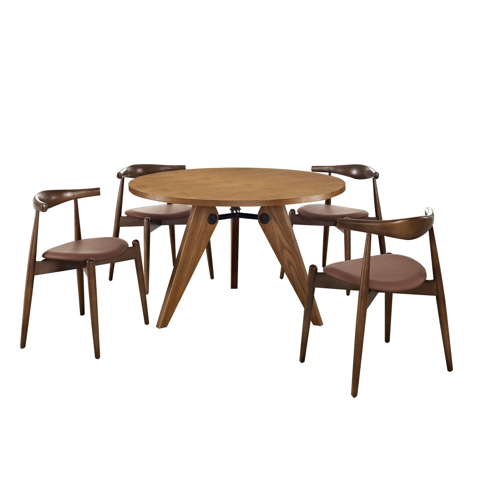 Modway Stalwart Dining Chairs and Table, Dark Walnut/Tan, Set of 5