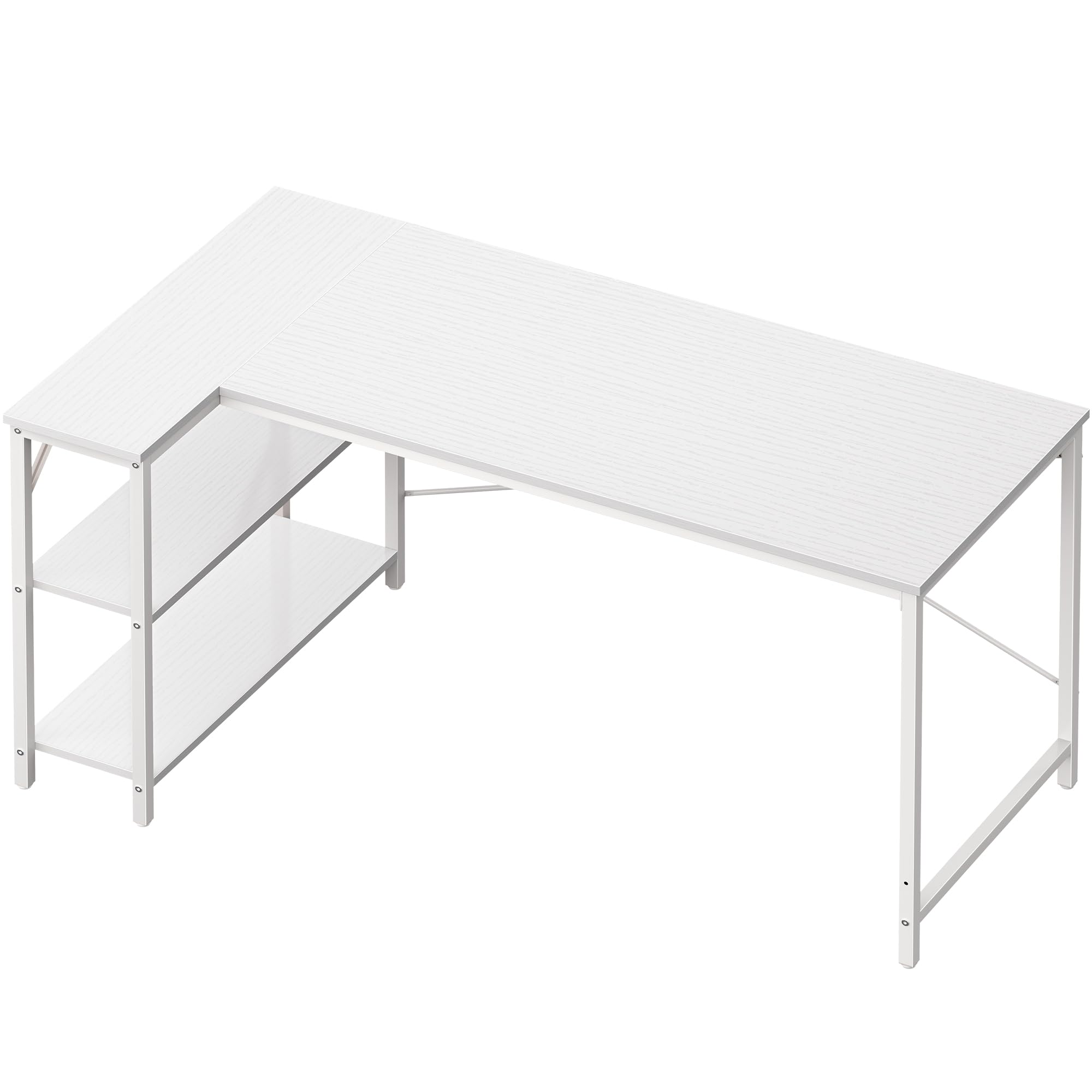 Huuger L Shaped Desk, 55 Inches Computer Desk With Reversible Storage Shelves, Gaming Desk, Corner Desk Home Office Desks, Writing Desk Study Desk With Metal Frame, White