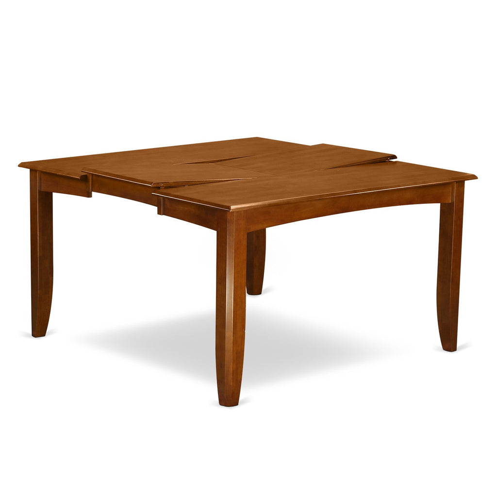 East West Furniture PFML9-SBR-C 9 Piece Kitchen Table & Chairs Set Includes a Square Dining Table with Butterfly Leaf and 8 Linen Fabric Dining Room Chairs, 54x54 Inch, Saddle Brown