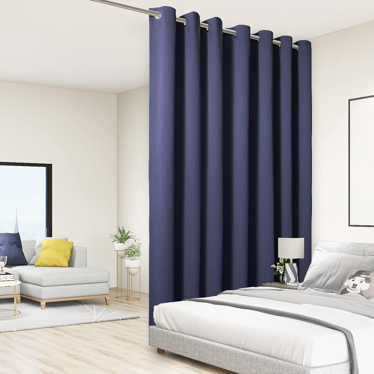 BONZER Room Divider Curtain Total Privacy Wall Extra Wide Thermal Insulated Blackout Curtains for Home Theatre, Storage, 108L x 