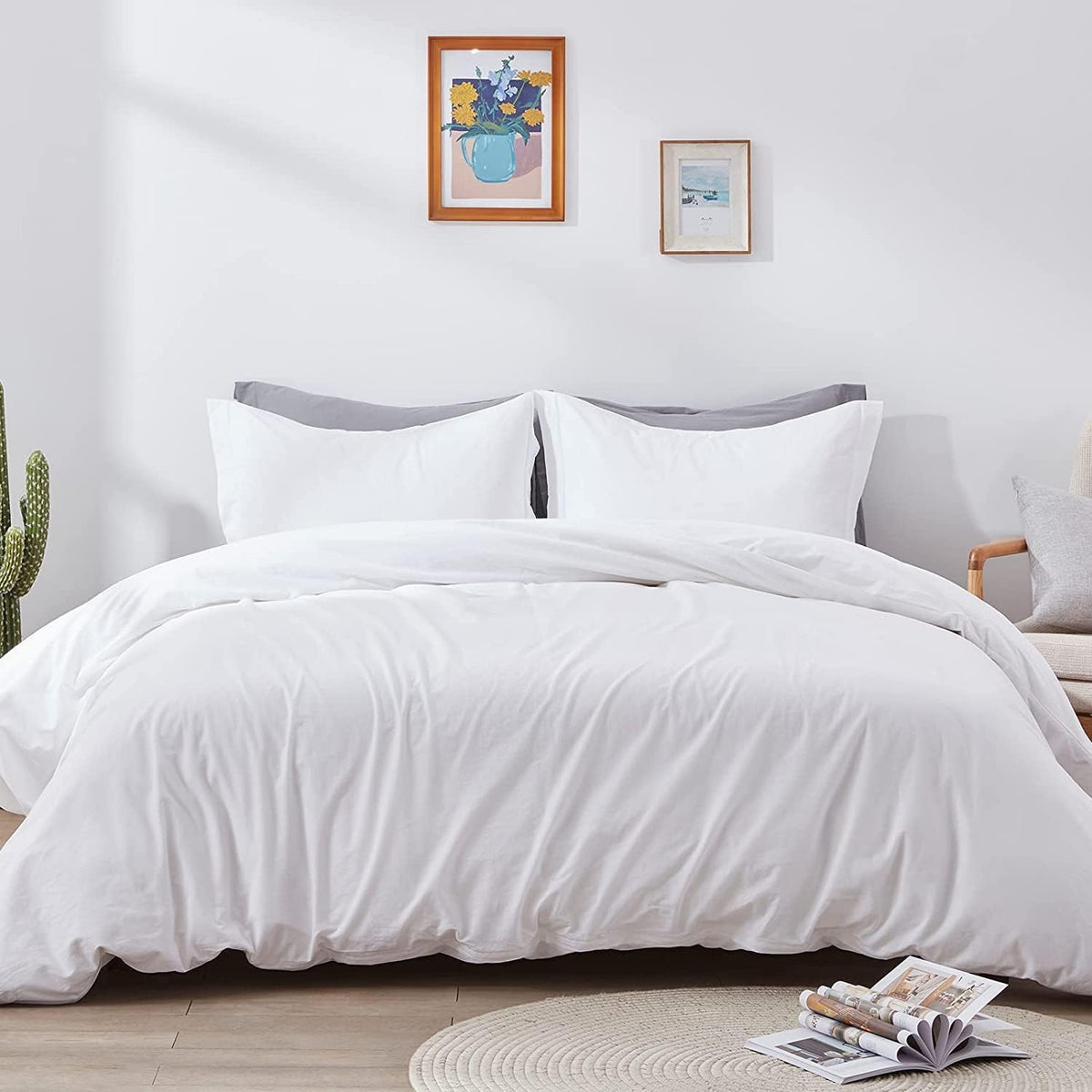 Crown Collection 1000-Tc Ultra Soft Design 100% Egyptian Cotton Solid Duvet Cover With Zipper Colser & 2Pcs Pillow Case Set (Ove