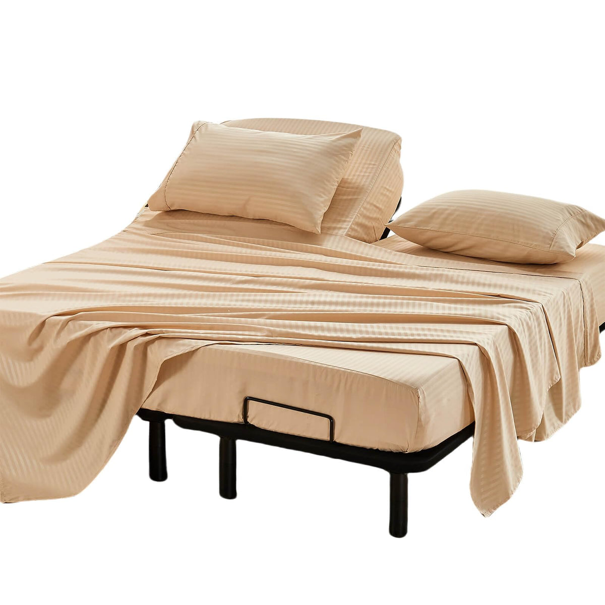 Kingnex Striped Split Top King Sheets Sets For Adjustable Bed 4 Pieces Include 1 Flex Head Fitted Sheet 1 Flat Sheet 2 King Size