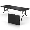 SUPER DEAL 8FT Folding Picnic Table for Indoor Outdoor, Portable Fold-in-Half Plastic Dining Camping Party Table with Carrying H