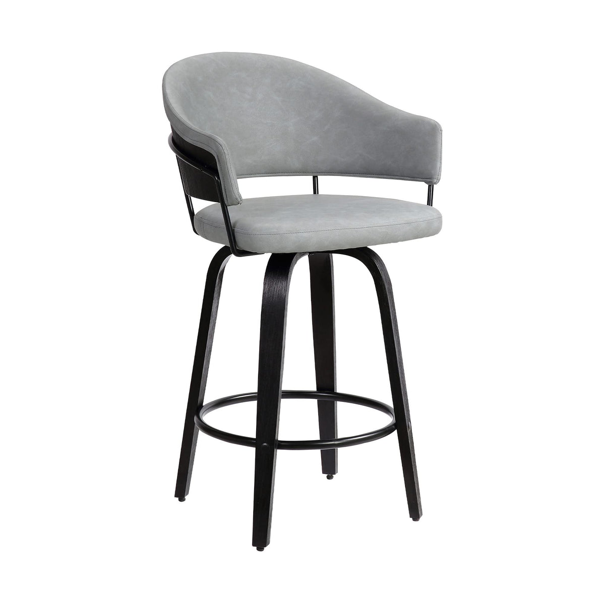 HomeRoots Gray 26' Dark Grey Faux Leather Black Wood Swivel Bar Stool