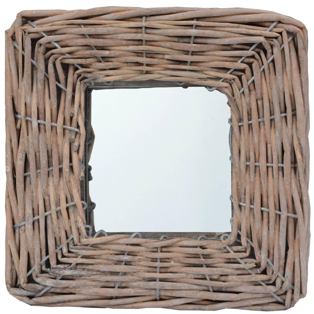 Vidaxl Natural Wicker Square Mirrors - 5.9&quot;X5.9&quot; - Set Of 3 - Handcrafted Rattan Frame - Easy Wall Installation - Suitable For Hallway, Bathroom, Home Decor
