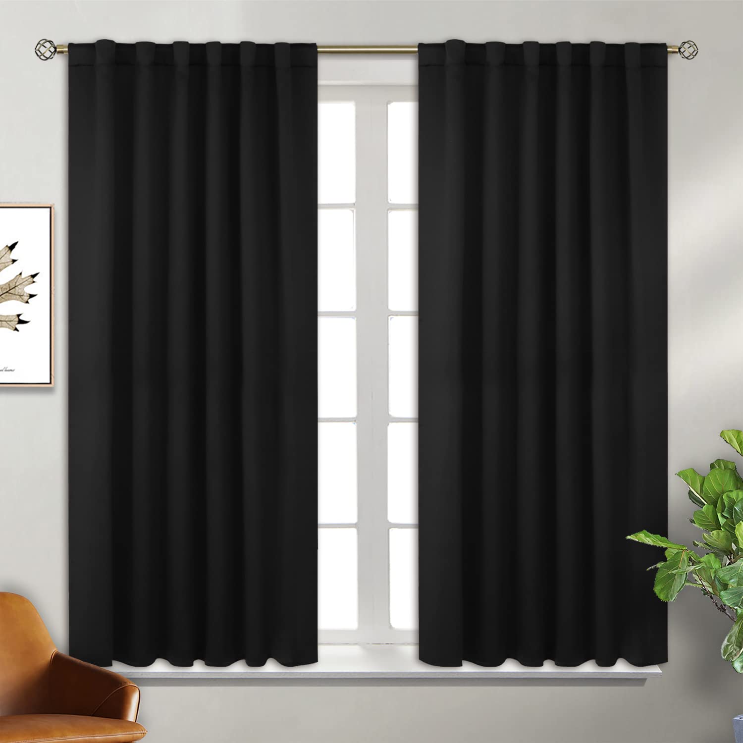 Bgment Rod Pocket And Back Tab Blackout Curtains For Bedroom - Thermal Insulated Room Darkening Curtains For Living Room, Set Of