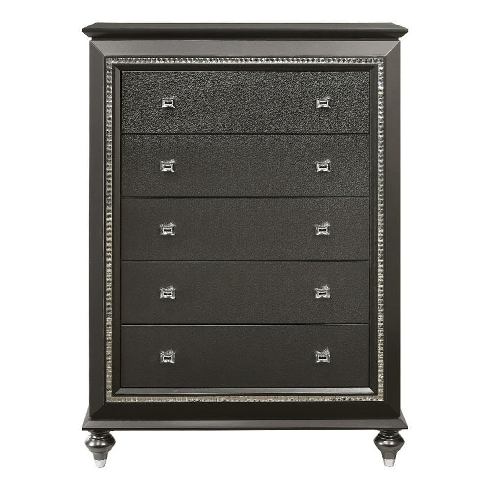 Acme Kaitlyn Wooden 5-Drawer Chest in Metallic Gray