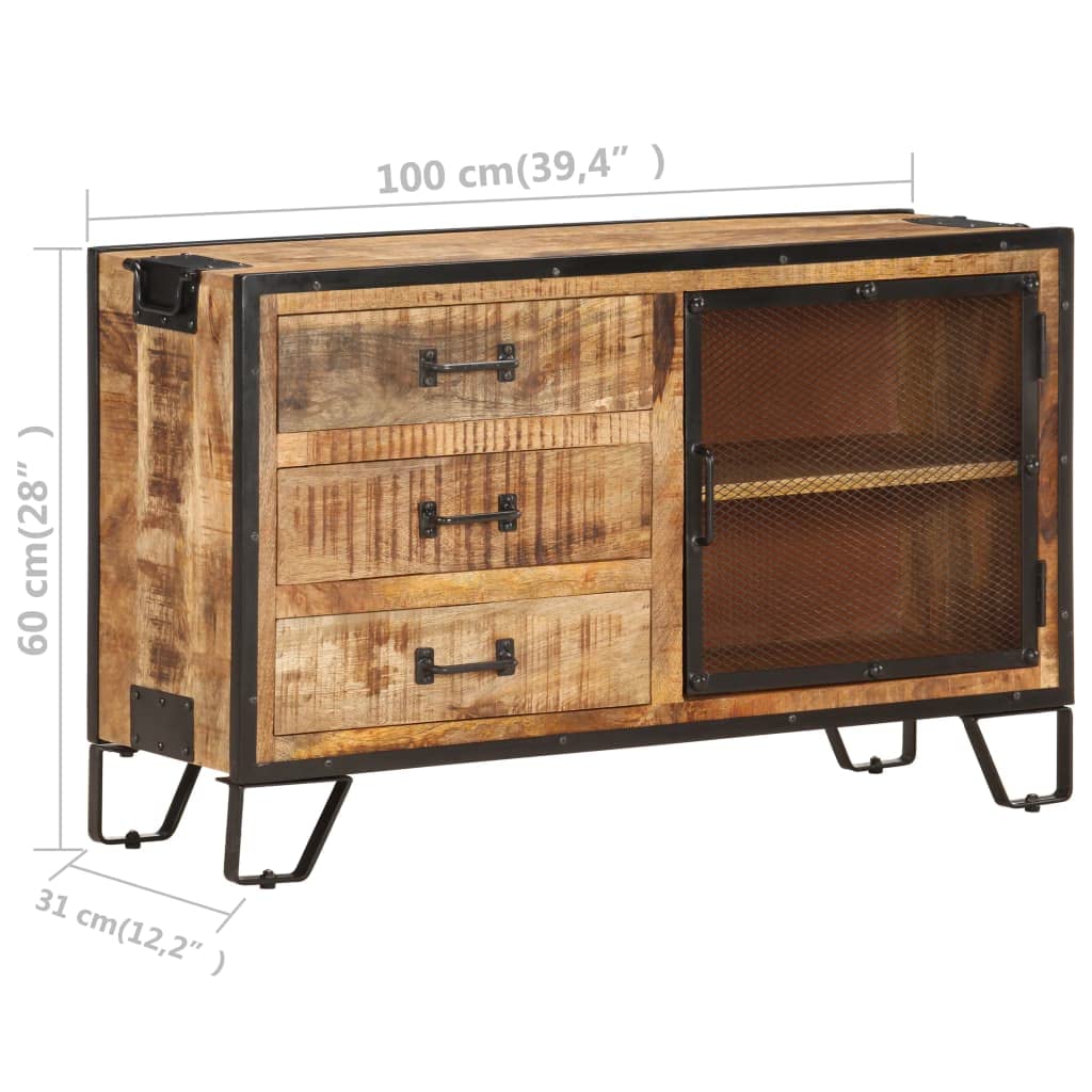 vidaXL Industrial-Style Sideboard with Storage Drawers, 39.4&quot;x12.2&quot;x23.6&quot;, Built with Solid Rough Mango Wood and Steel in Brown and Black