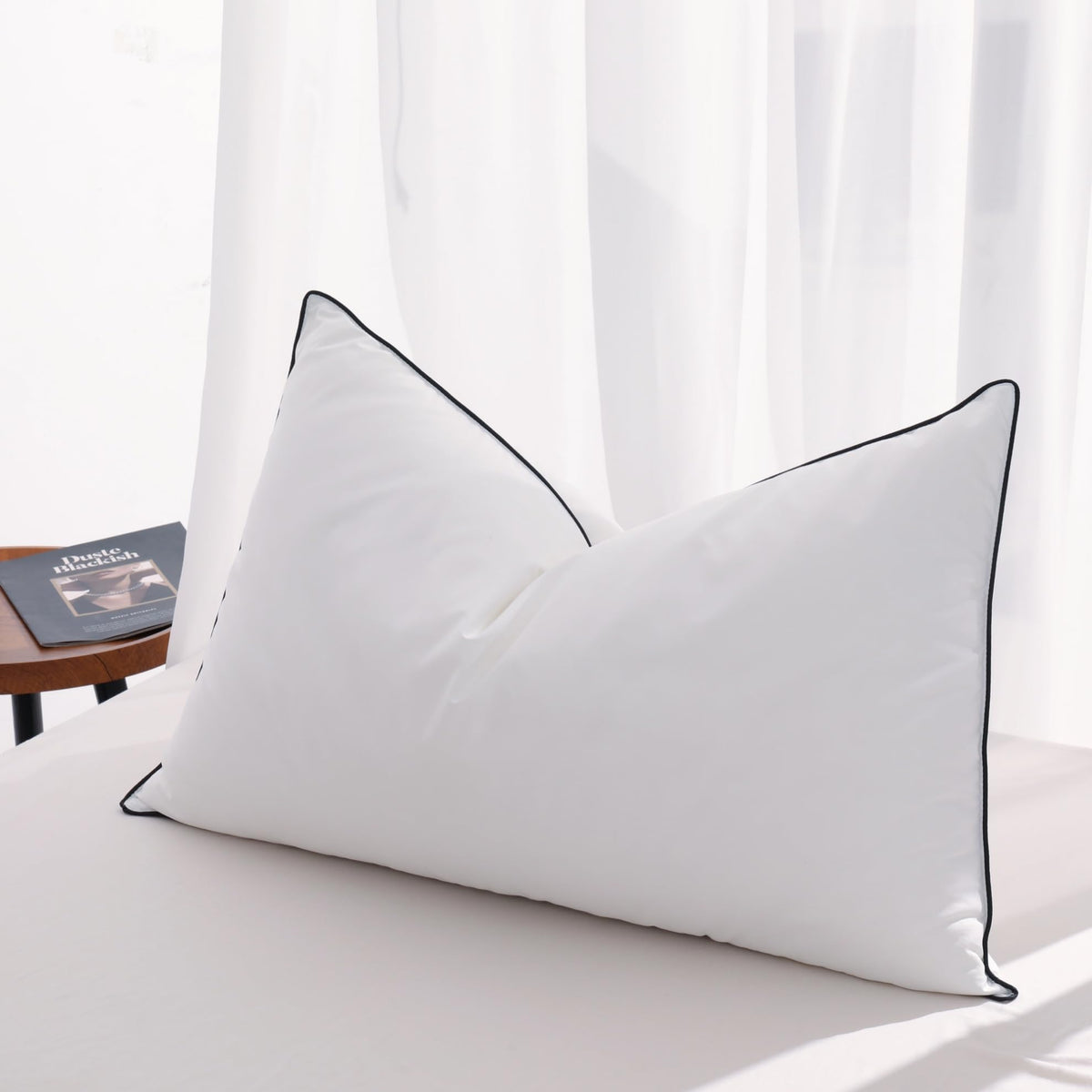 Mosluna Flat Goose Feather Down Pillows Pillows For Sleeping Queen Size Set Of 1, Thin Hotel Pillow 1 Pack With Airyfil Fillings