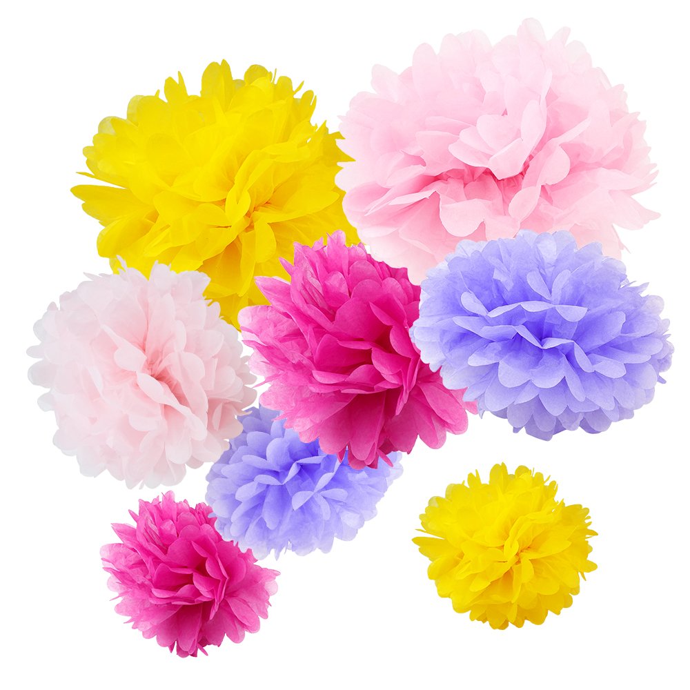 WYZworks Set of 8 (Assorted Tulip Bouquet Color Pack) 10 12 16 DIY Tissue Pom Poms Flower, Halloween Party, Decorations for Wedd