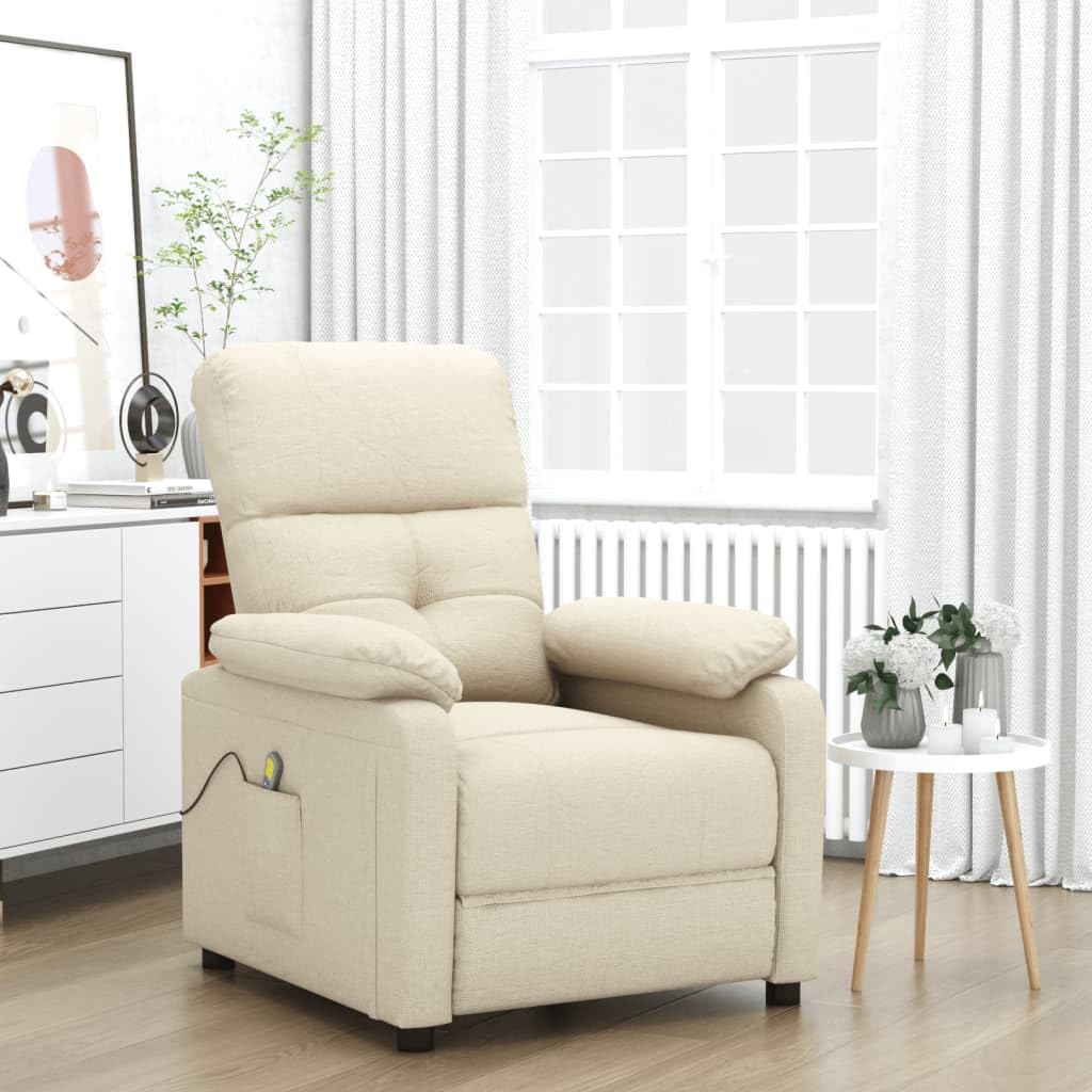 vidaXL Fabric Massage Recliner Chair, in Cream Color, Farmhouse Styled Relaxation Massage Chair with High Density Foam