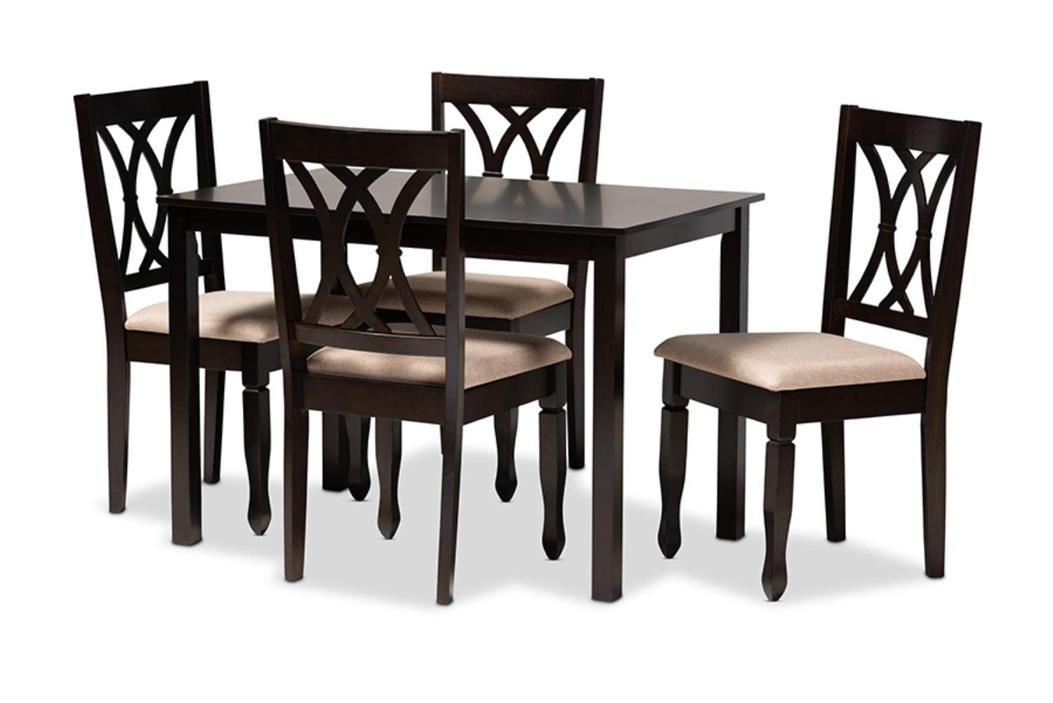 Baxton Studio Reneau Modern and Contemporary Sand Fabric Upholstered Espresso Brown Finished Wood 5-Piece Dining Set