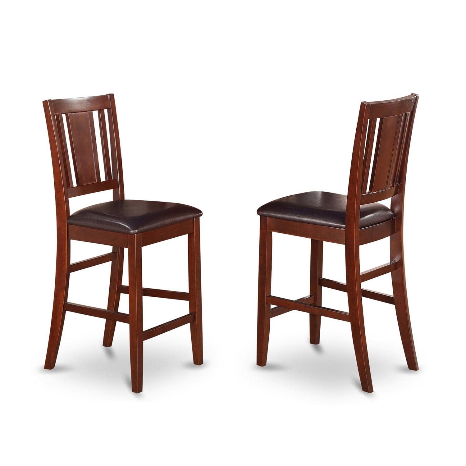 East West Furniture JABU3-MAH-LC 3 Piece Counter Height Dining Table Set Contains a Round Wooden Table with Pedestal and 2 Faux Leather Kitchen Dining Chairs, 36x36 Inch, Mahogany