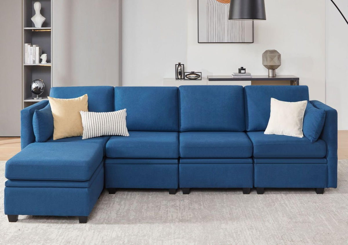 Weture Modular Sectional Sofa With Storage, U Shaped Sectional Couch For Living Room, Convertible Modular Sofa Couch With Ottomans, High Supportive & Soft Sponge, 5 Seat, Blue
