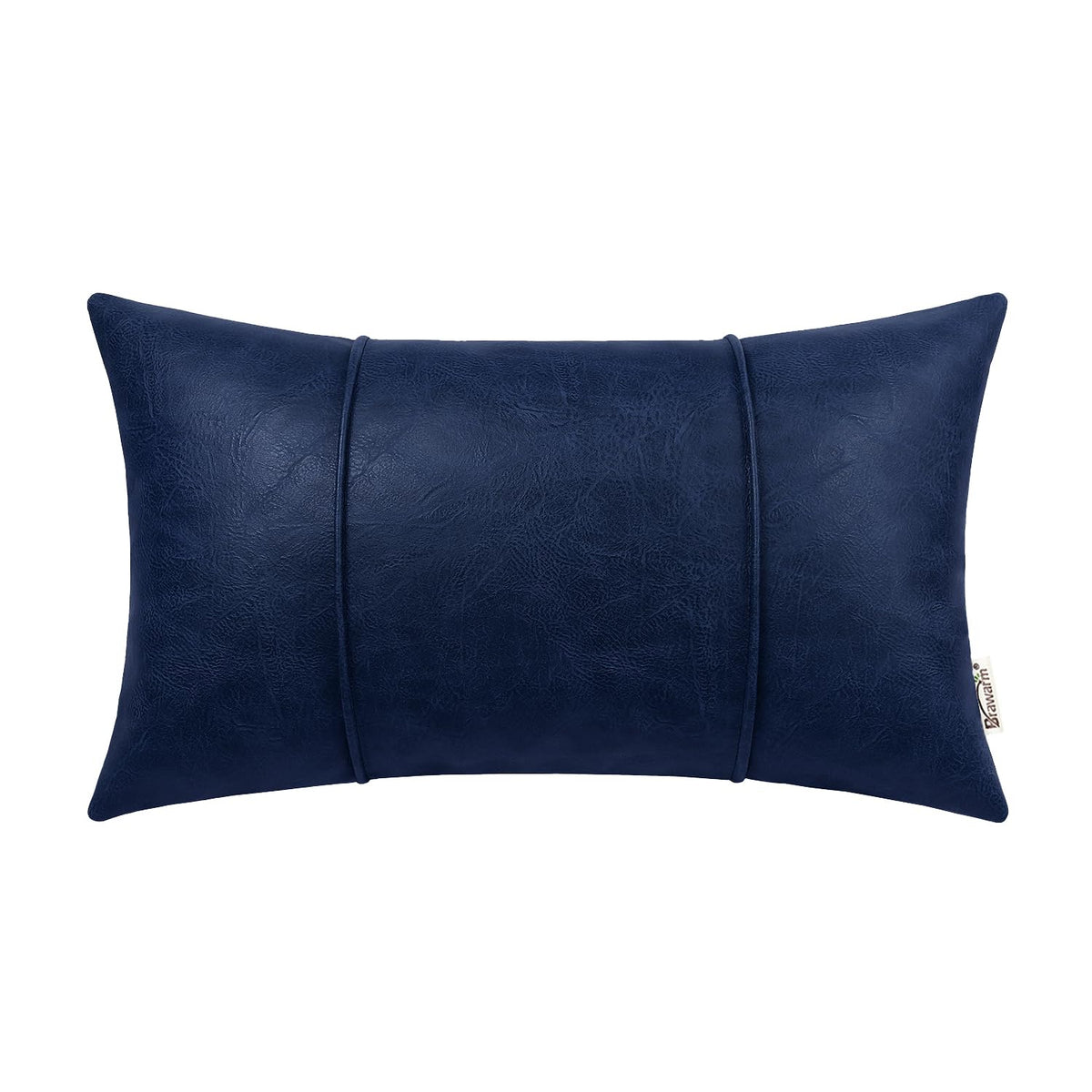 Brawarm Navy Blue Leather Throw Pillow Covers 12 X 20 Inches - Faux Leather Lumbar Pillow Cover With Piping, Hand Stitched Leath
