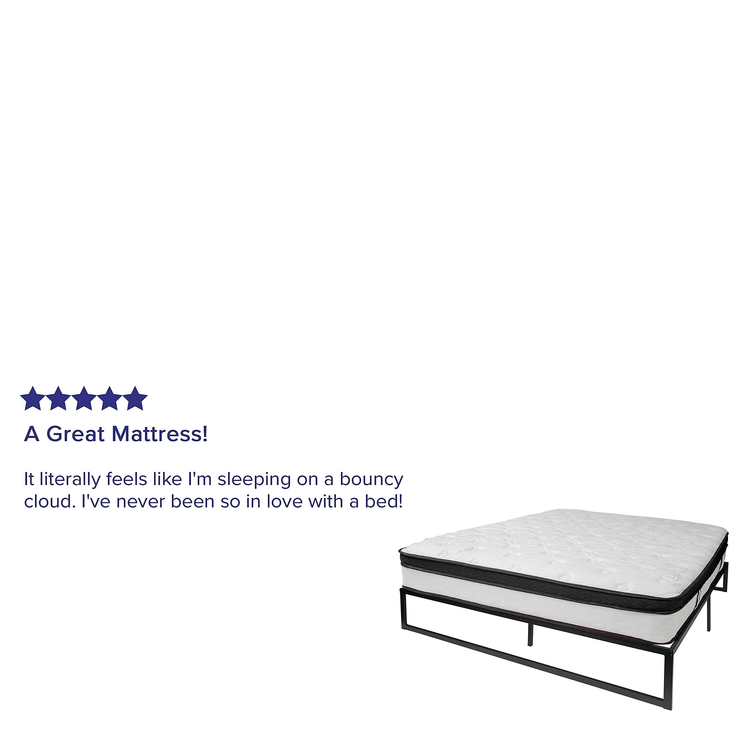 Flash Furniture Louis 14 Inch Metal Platform Bed Frame with 12 Inch Memory Foam Pocket Spring Mattress in a Box (No Box Spring Required) - King