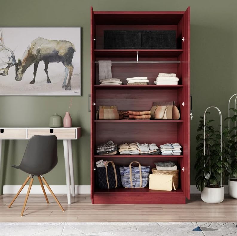 Woodpeckers Furniture And Mattress 2 Doors Wardrobe Mirrored Door (Mahogany)