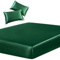 Siinvdabzx 3-Piece Set Satin Queen Fitted Sheet & 2 Pillowcase, Emerald Green Silky Soft Fitted Bottom Sheet, Wrinkle Free, Fade