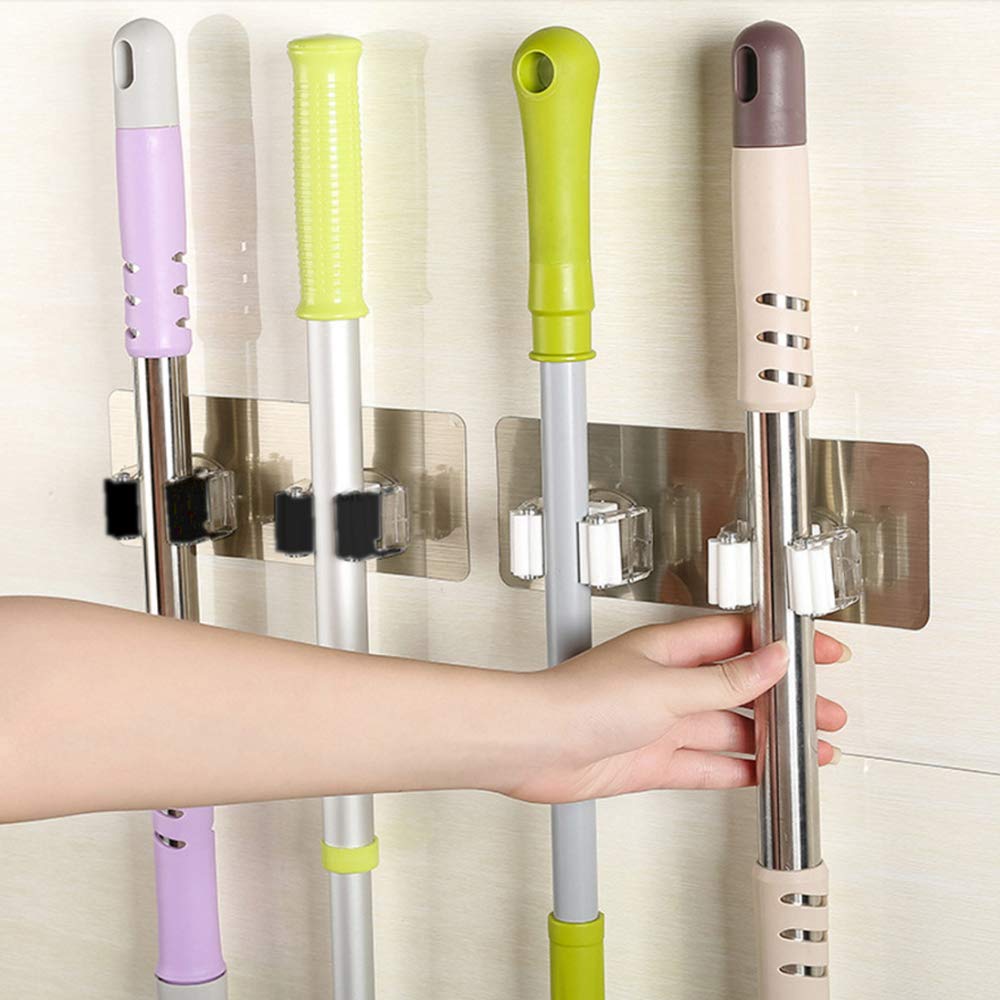 Purest Spring Mop and Broom Holder Wall Mount Self Adhesive,Broom mop Hanger Wall Mount,Tool with Handle Holder and Organizer (L