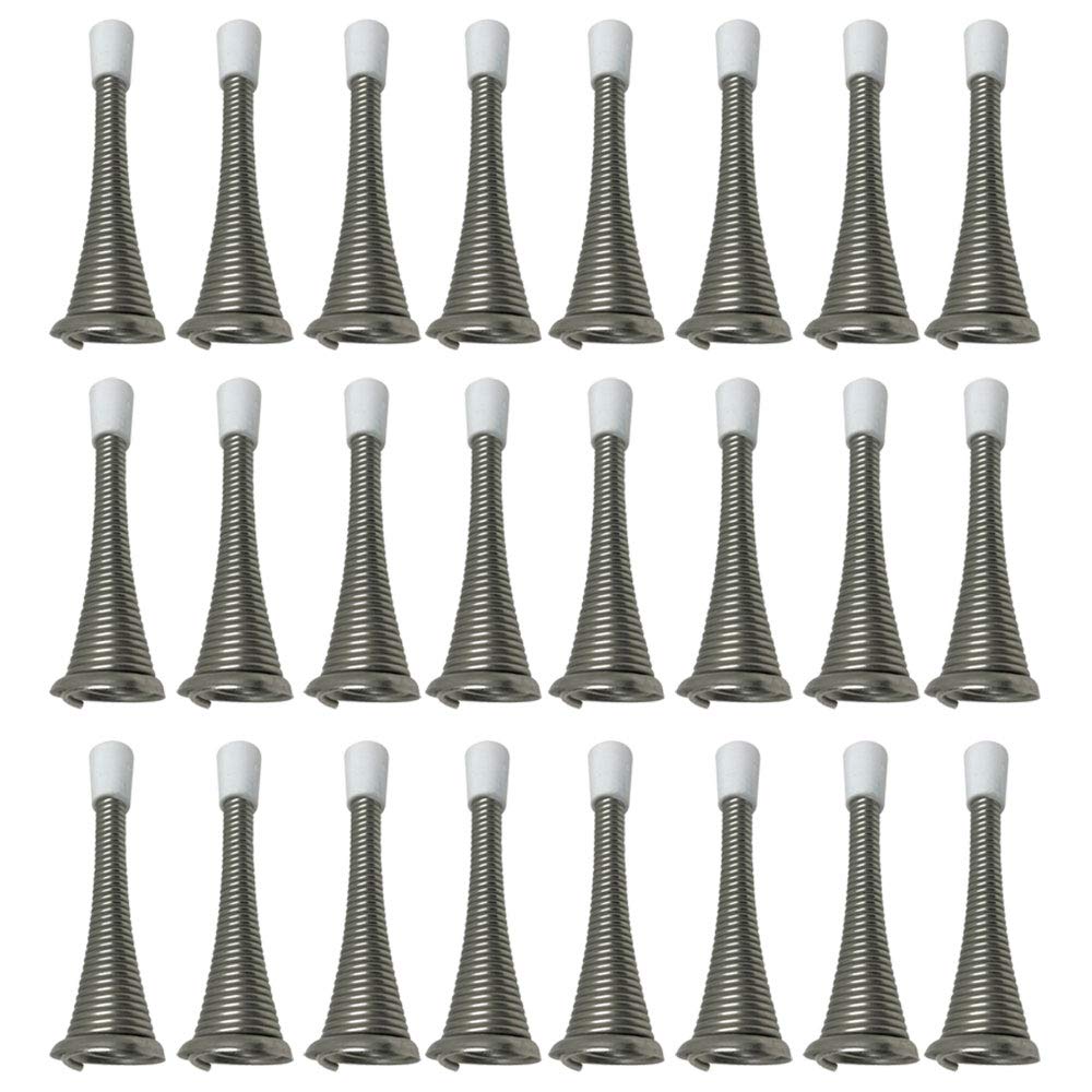 Litepak Spring Door Stop 3' Premium Heavy Duty Stopper Steel W/Plastic Bumper (Satin Nickel, 24 Pack)