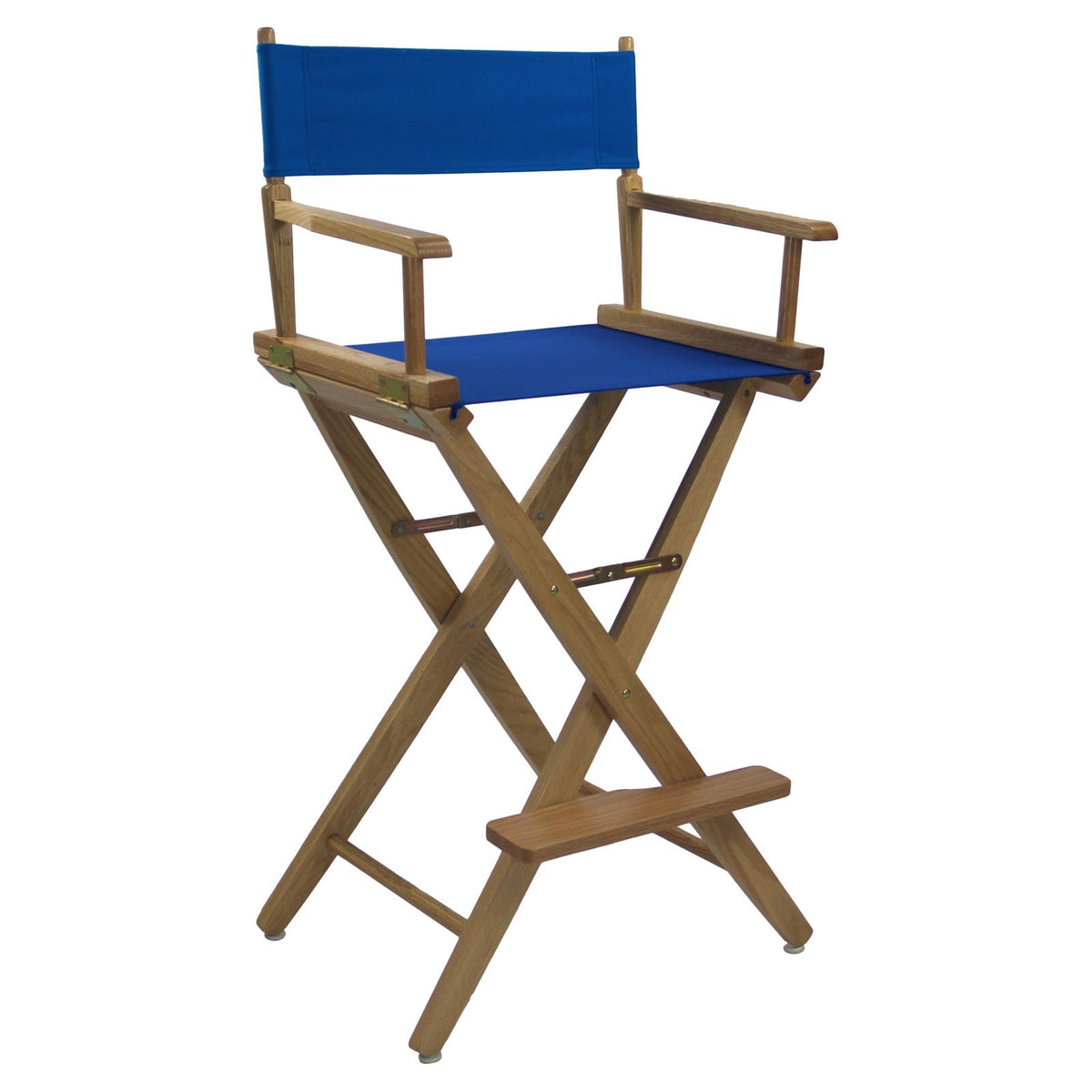 Yu Shan American Trails Extra-Wide 30-inch Premium American Oak Bar-Height Directors Chair Natural Frame/Royal Blue Canvas Natural Finish