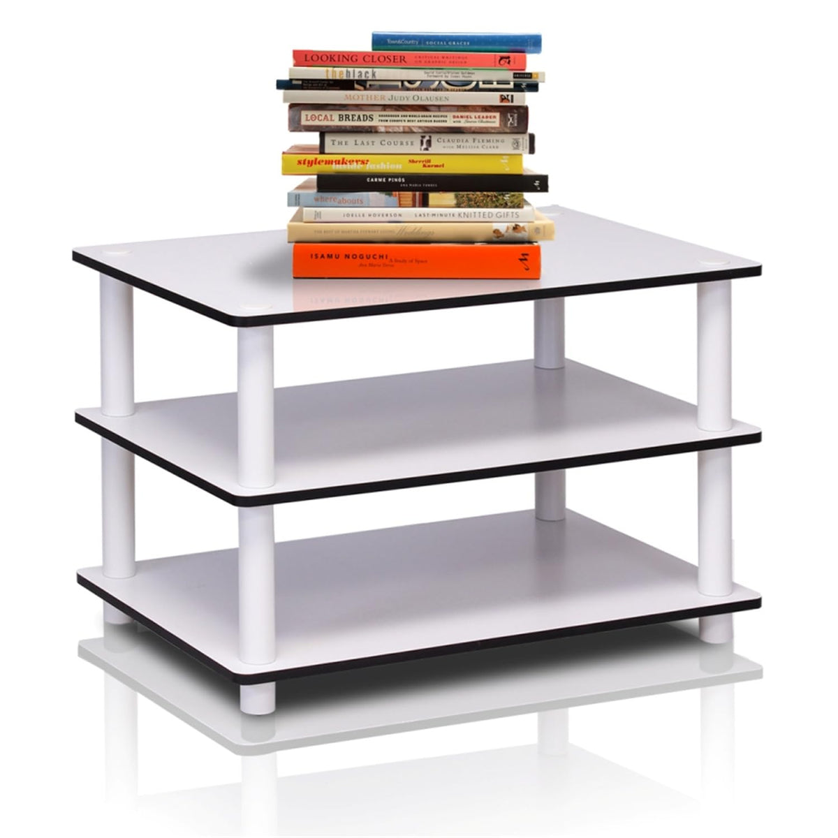 Furinno 11173 Just 3-Tier No Tools Coffee Table, White w/White Tube