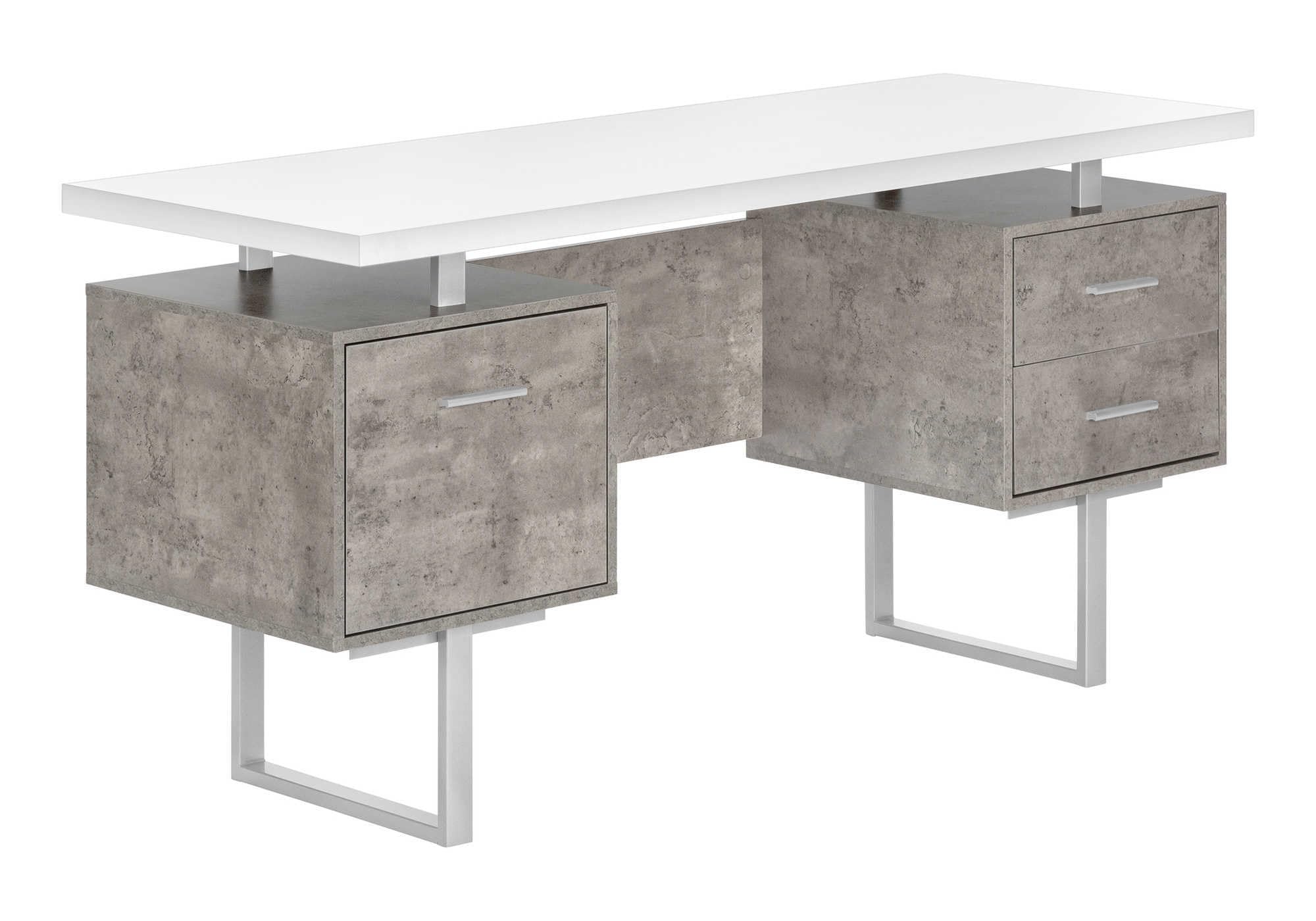 Monarch Specialties I 7633 Computer Desk, Home Office, Laptop, Left, Right Set-Up, Storage Drawers, 60&quot; L, Work, Metal, Laminate, Grey, White, Contemporary