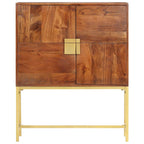 vidaXL Acacia Wood Highboard with Steel Legs – Walnut Finish, Four-Door Storage Cabinet - Brown and Golden, Rustic Modern Design, Polished, Painted, and Lacquered