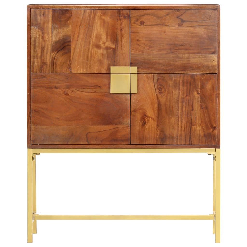 vidaXL Acacia Wood Highboard with Steel Legs – Walnut Finish, Four-Door Storage Cabinet - Brown and Golden, Rustic Modern Design, Polished, Painted, and Lacquered