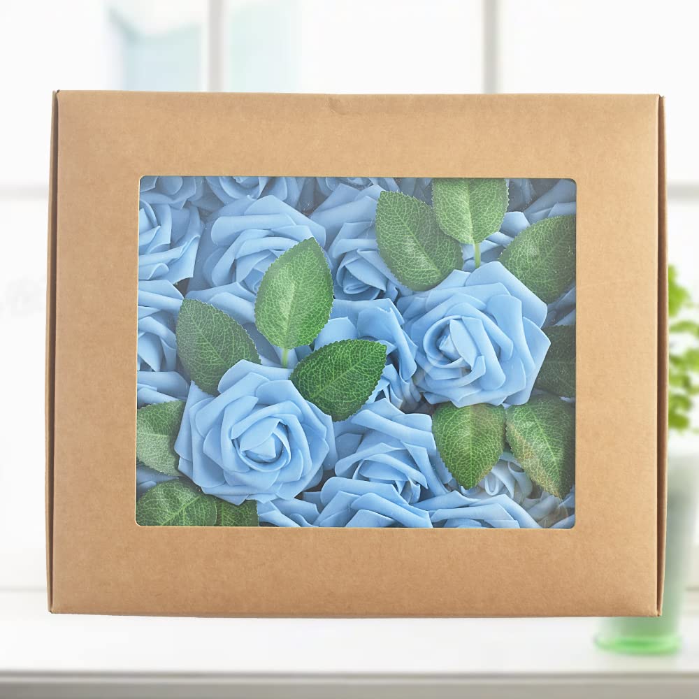 Homedge Artificial Rose, 25Pcs Foam Artificial Flowers With Stem For Home Decorations, Wedding Bouquets, Party, Certerpieces, An