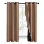 Nicetown 100% Blackout Curtains Thermal, Noise Reduction And Privacy Curtains For Patio Door, Black Lined Blackout Drapes With Grommet Top, Cappuccino, 1 Pair, W37 X L60