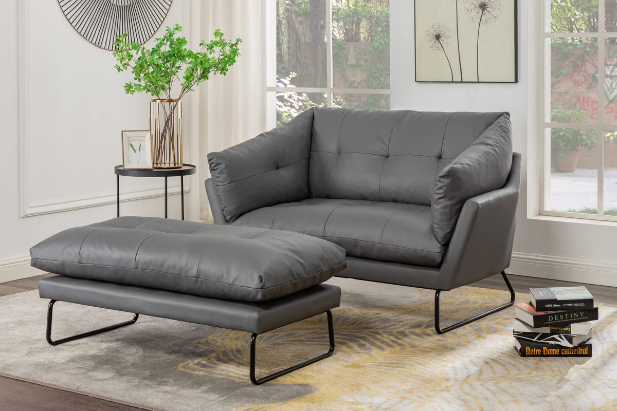 Lilola Home Karla Gray PU Leather Contemporary Loveseat and Ottoman