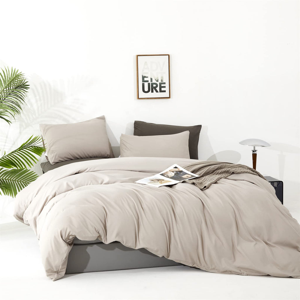 Luxlovery Beige Coffee Comforter Set Full Light Khaki Bedding Comforter Set Cotton Bedding Set Solid Cream Khaki Blanket Quilts