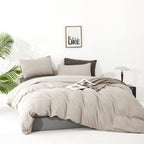 Luxlovery Beige Coffee Comforter Set Full Light Khaki Bedding Comforter Set Cotton Bedding Set Solid Cream Khaki Blanket Quilts