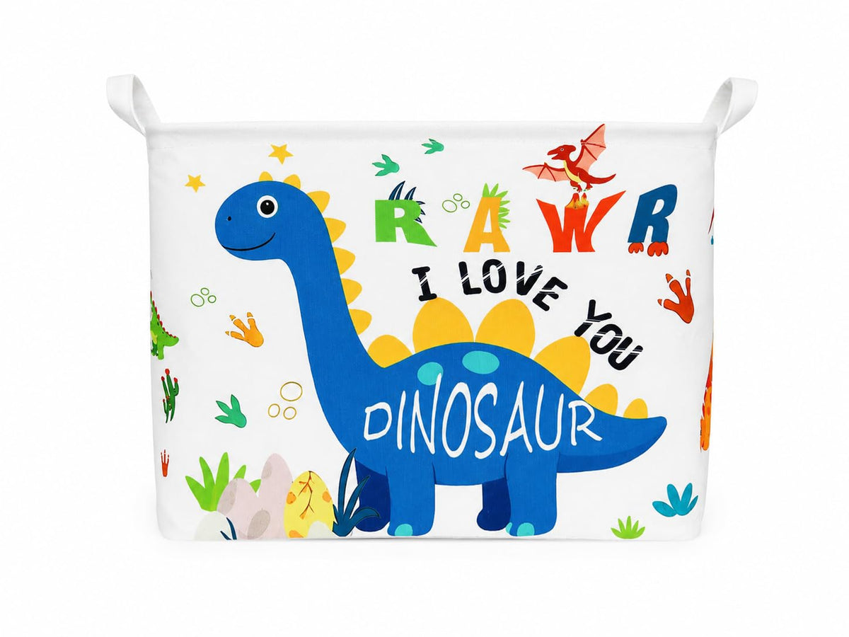 Cute Dinosaur Storage Basket, 36L Collapsible Waterproof Canvas Toy Storage Bin,Cute Dinosaur Room Decor, Blanket Baskets for Cl