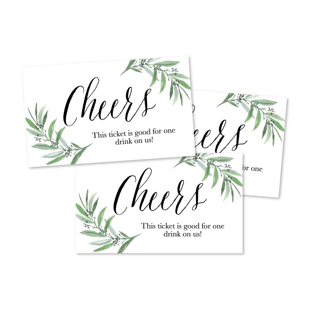 50 Greenery Eucalyptus Drink Ticket Coupons For A Free Drink At Weddings, Work Events Or Party Bar, One Free Beer Wine Alcohol S