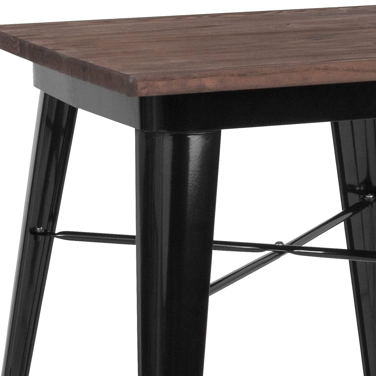 Flash Furniture Prince 23.5" Square Black Metal Indoor Table With Walnut Rustic Wood Top