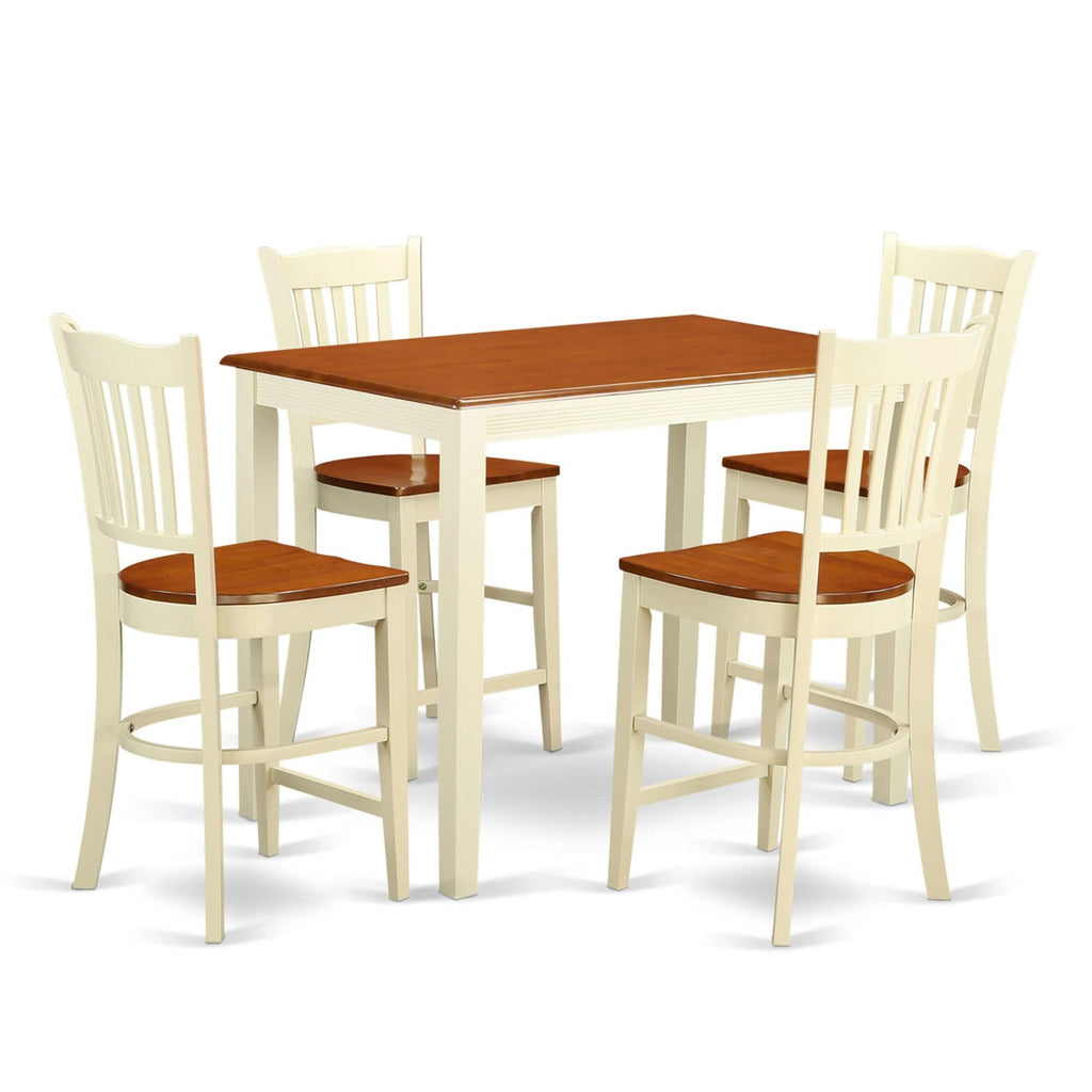 East West Furniture YAGR5-WHI-W 5 Piece Counter Height Pub Set Includes a Rectangle Dining Room Table and 4 Kitchen Chairs, 30x48 Inch, Buttermilk & Cherry