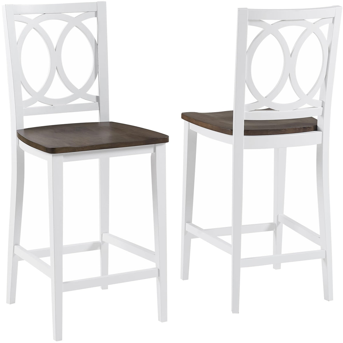 Crosley Furniture Charlotte Wood Counter Height Bar Stools Set of 2, Kitchen and Dining Stool, Farmhouse, White/Coffee