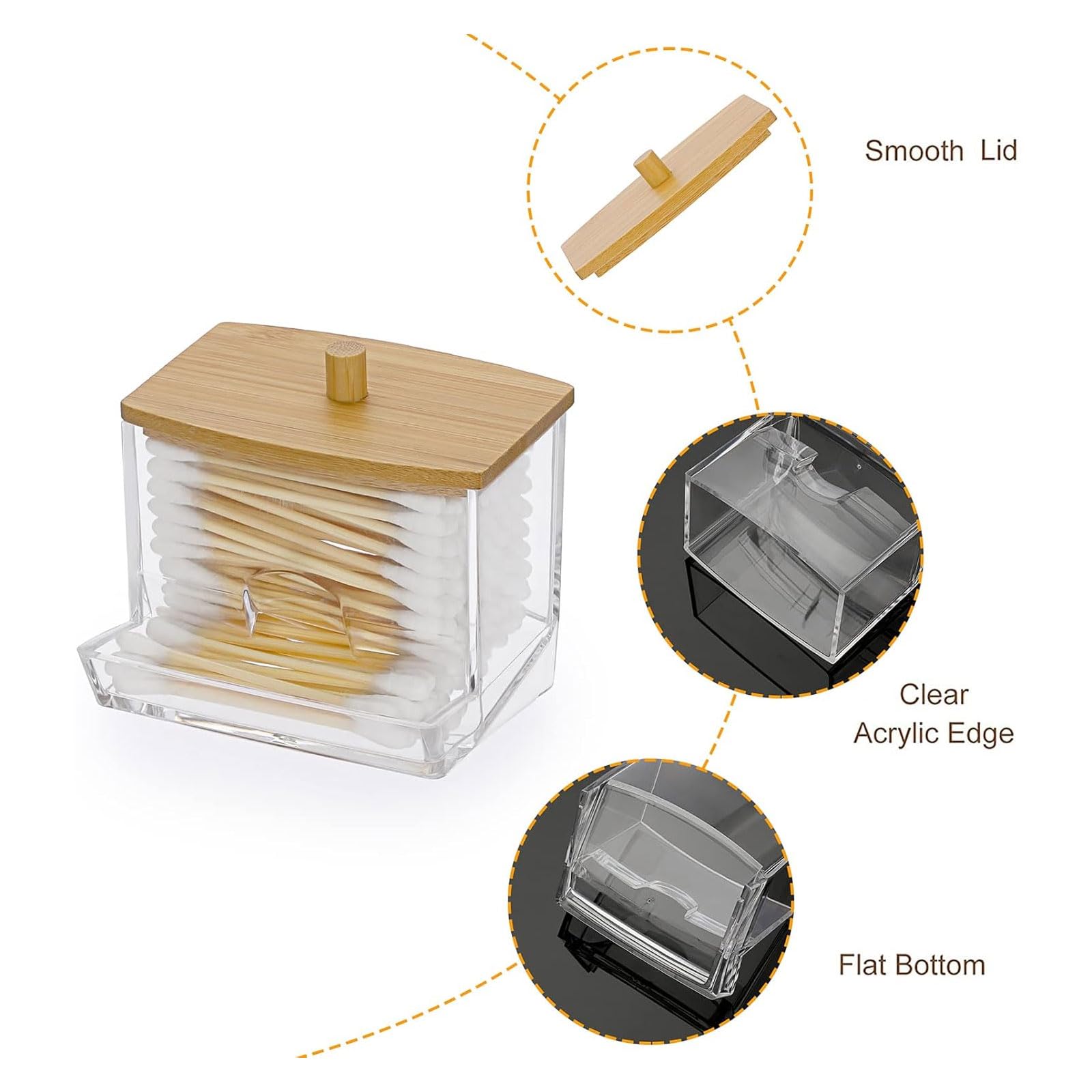 Hipiwe Clear Acrylic Q-Tip Holder with Lid - Bathroom Cotton Swab Dispenser Canister Organizer for Countertop Storage