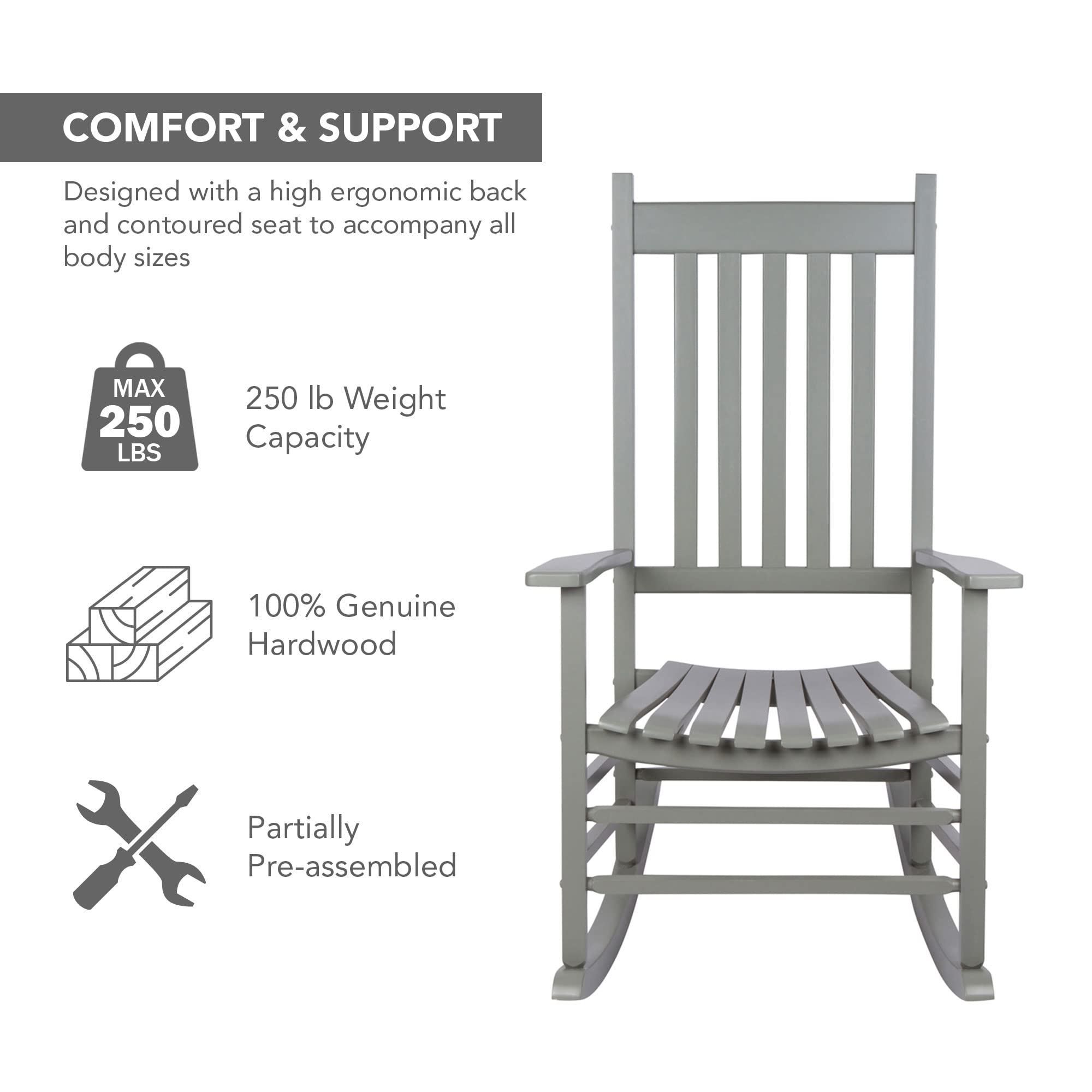 Shine Company Vermont Rocking Chairs, Outdoor Front Porch Rocker Set Of 2, Storm Gray