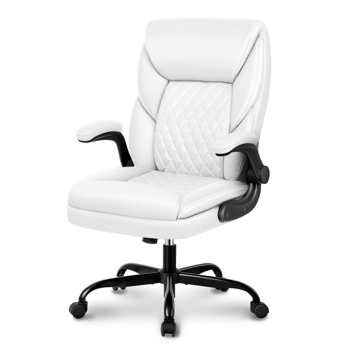 Bestera Executive Leather Office Chair - Ergonomic With Lumbar Support, Adjustable Arms, Swivel & Rocking Function (White)