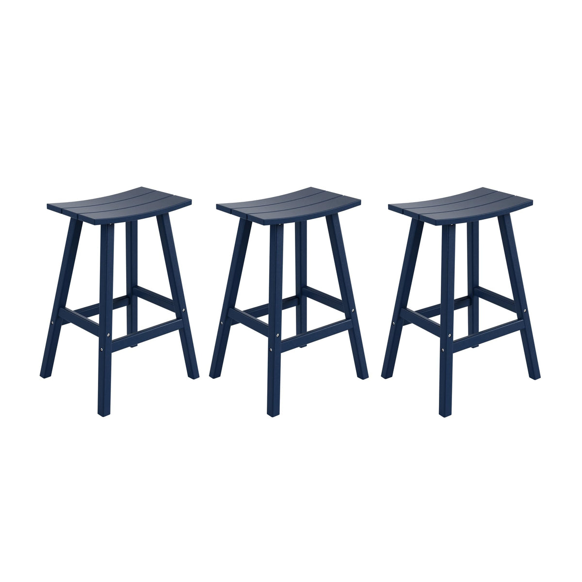 Costaelm All-Weather Bar Stools Set Of 3, 29' Height Outdoor Bar Stools, Adirondack Poly Patio Bar Stool For Patio, Deck, Kitchen Counter And Garden, Navy Blue