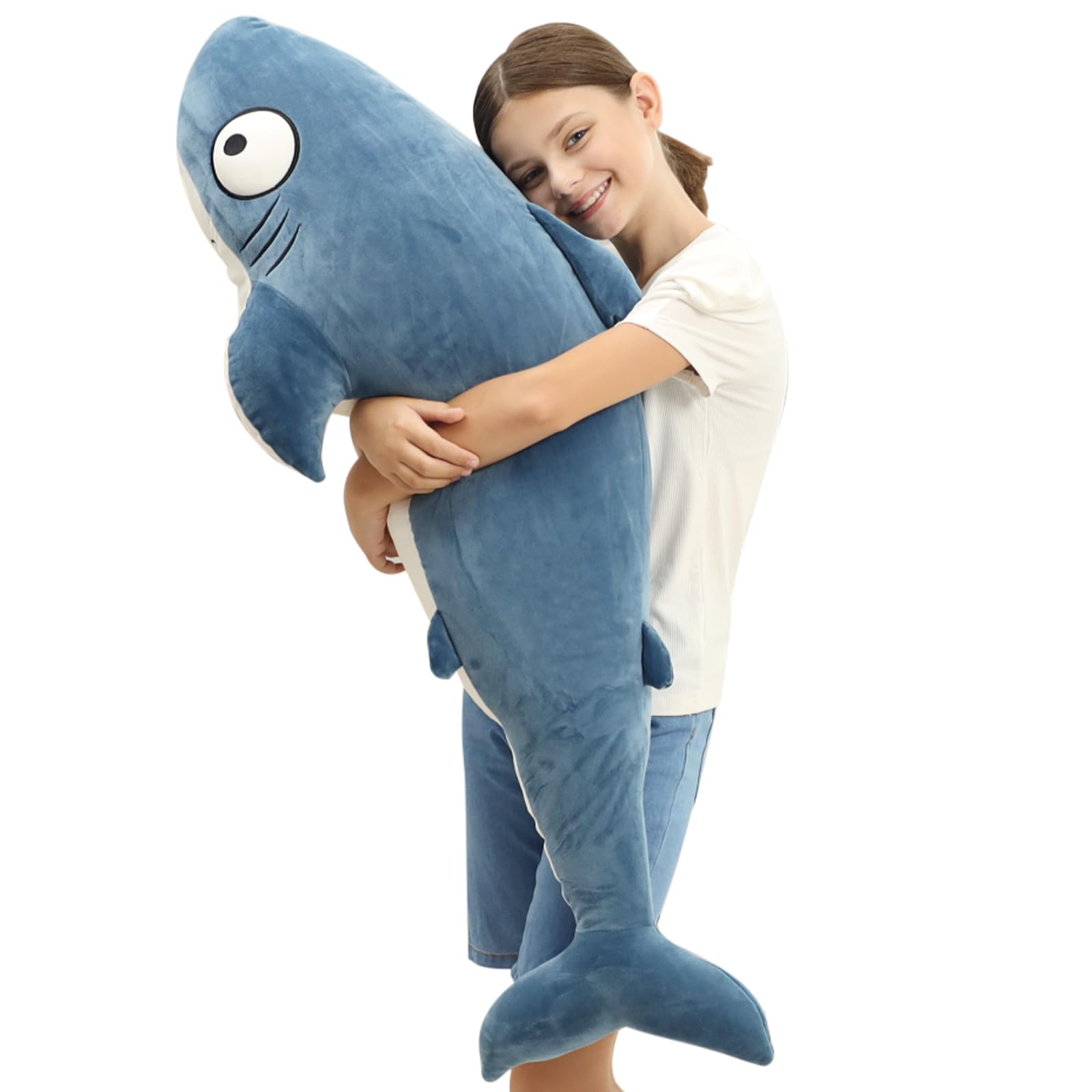 Haijunya 48    Blue Giant Sharks Plush, Large Whale Shark Stuffed Animals, Big Ocean Sea Fish Squishy Body Pillow Soft Plushies