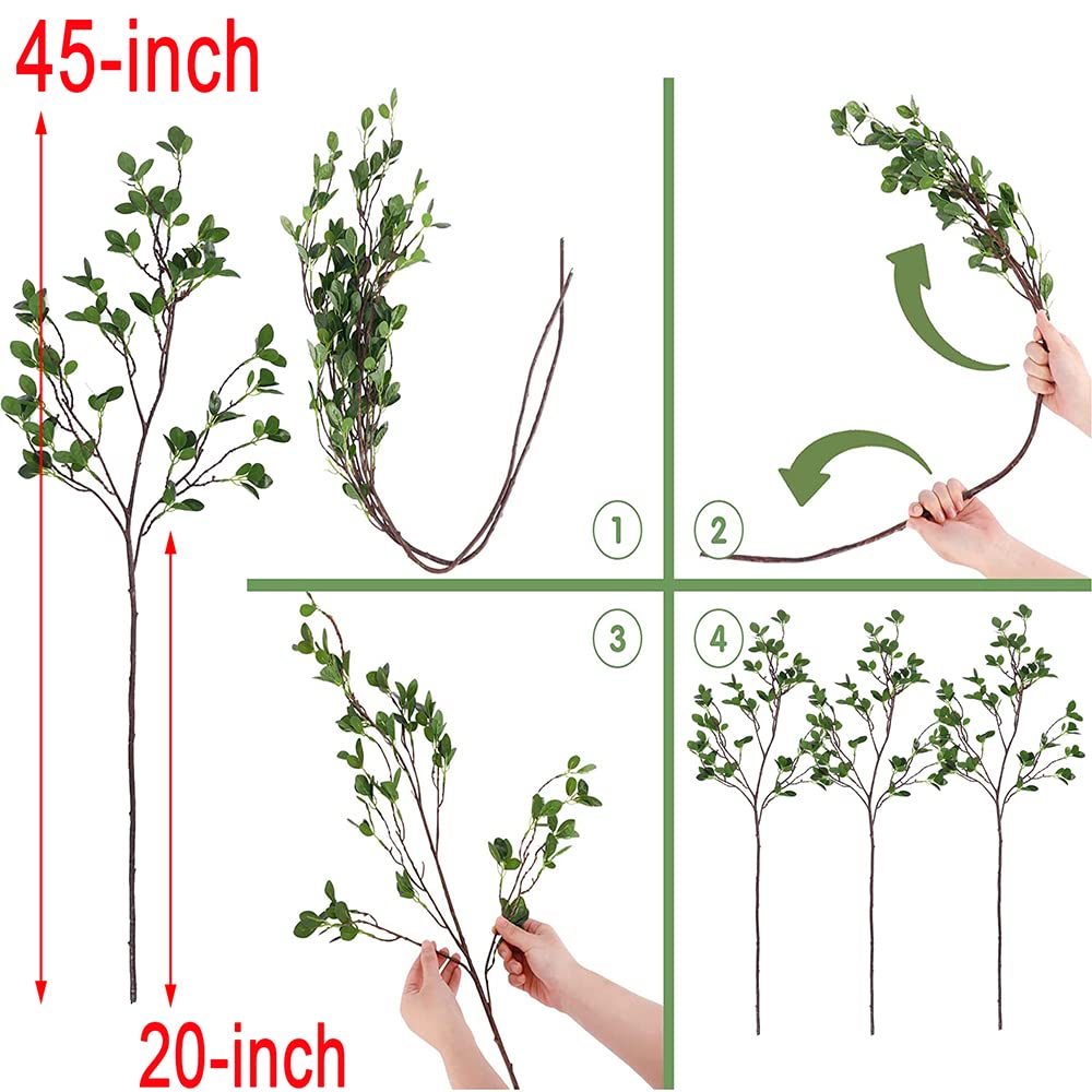 3Pcs Artificial Branches Plants Greenery Stems Faux Branches For Vase Plant Artificial Eucalytus Branches Fake Ficus Twig (45''/