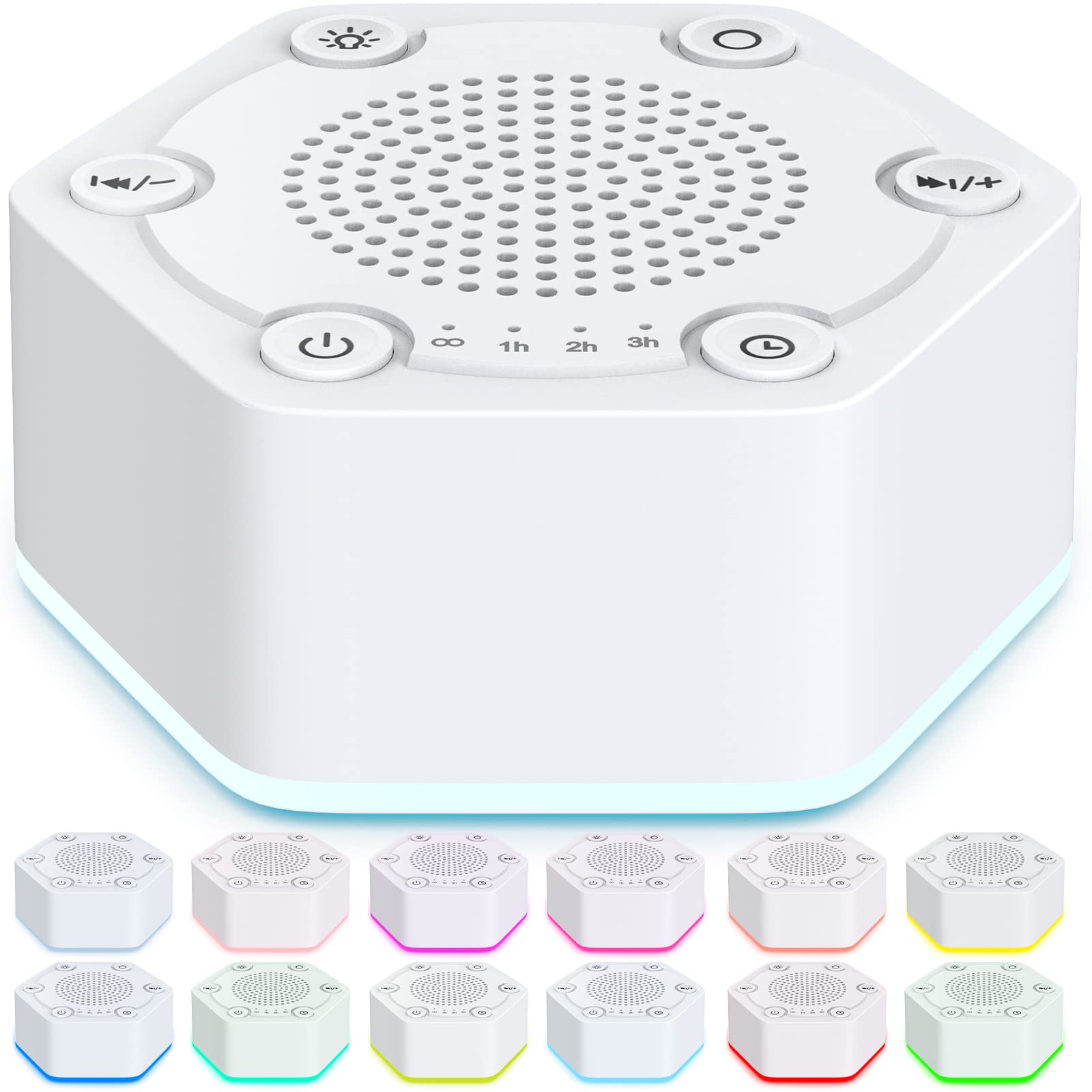 WowSleep White Noise Sound Machines with High Fidelity 30 Unique Non-Looping Soothing Sounds 12 Colors Night Light 4 Timers 10-L